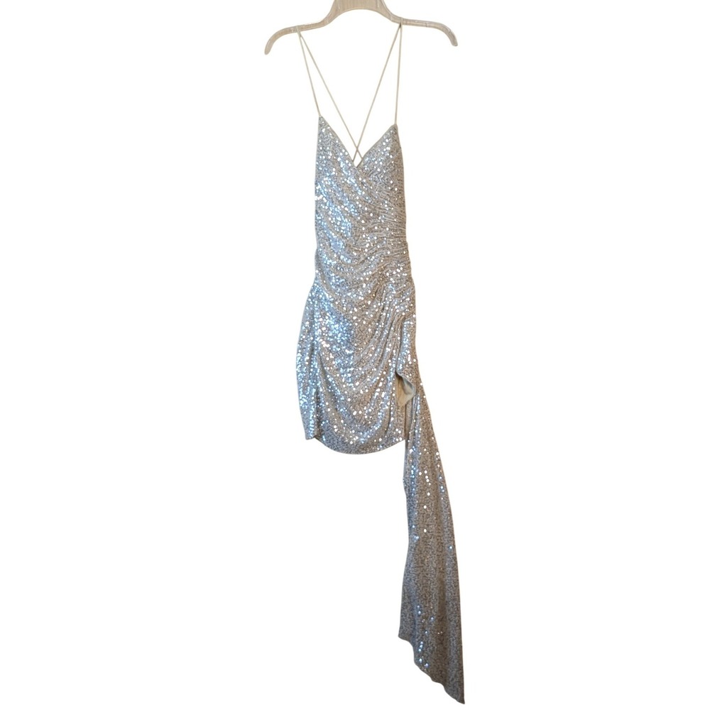 Gianni Bini Champagne Sequin Mini Dress Side Drape Open Tie Back Womens 7